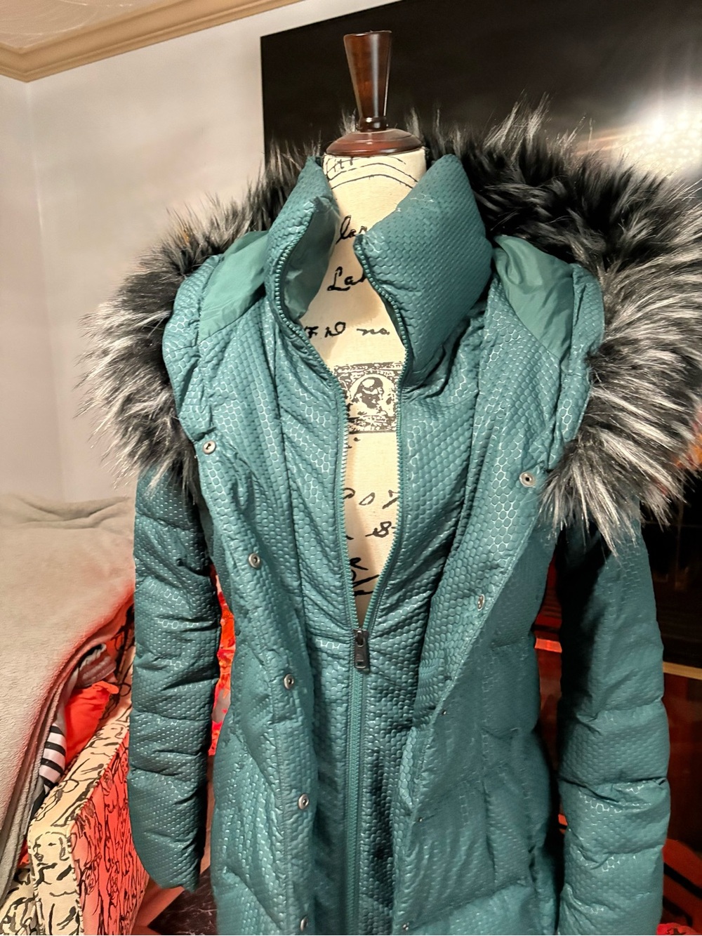 The North Face Teal Quilted Hooded Puffer with Faux-Fur Trim
